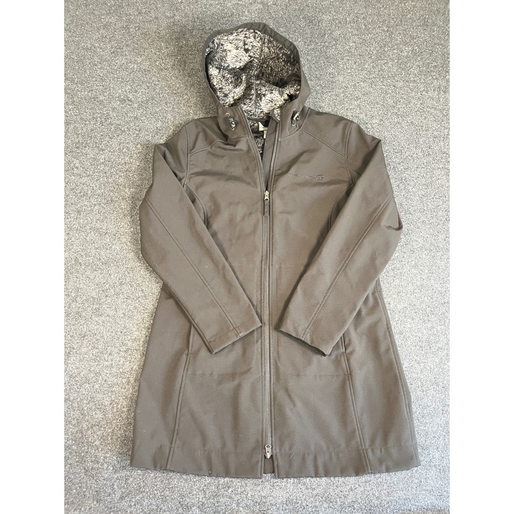 Free Country Womens Softshell Jacket Black Faux Fur Lined Hooded Mid Length Sz L